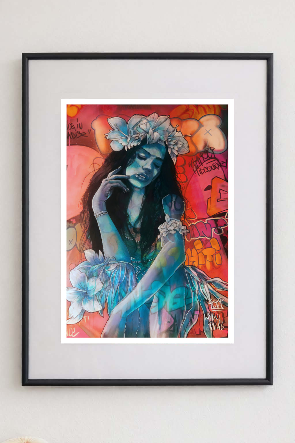 "BLUE POETOA" - A2 (42x59.4cm) AVEC SON CADRE 50x70cm