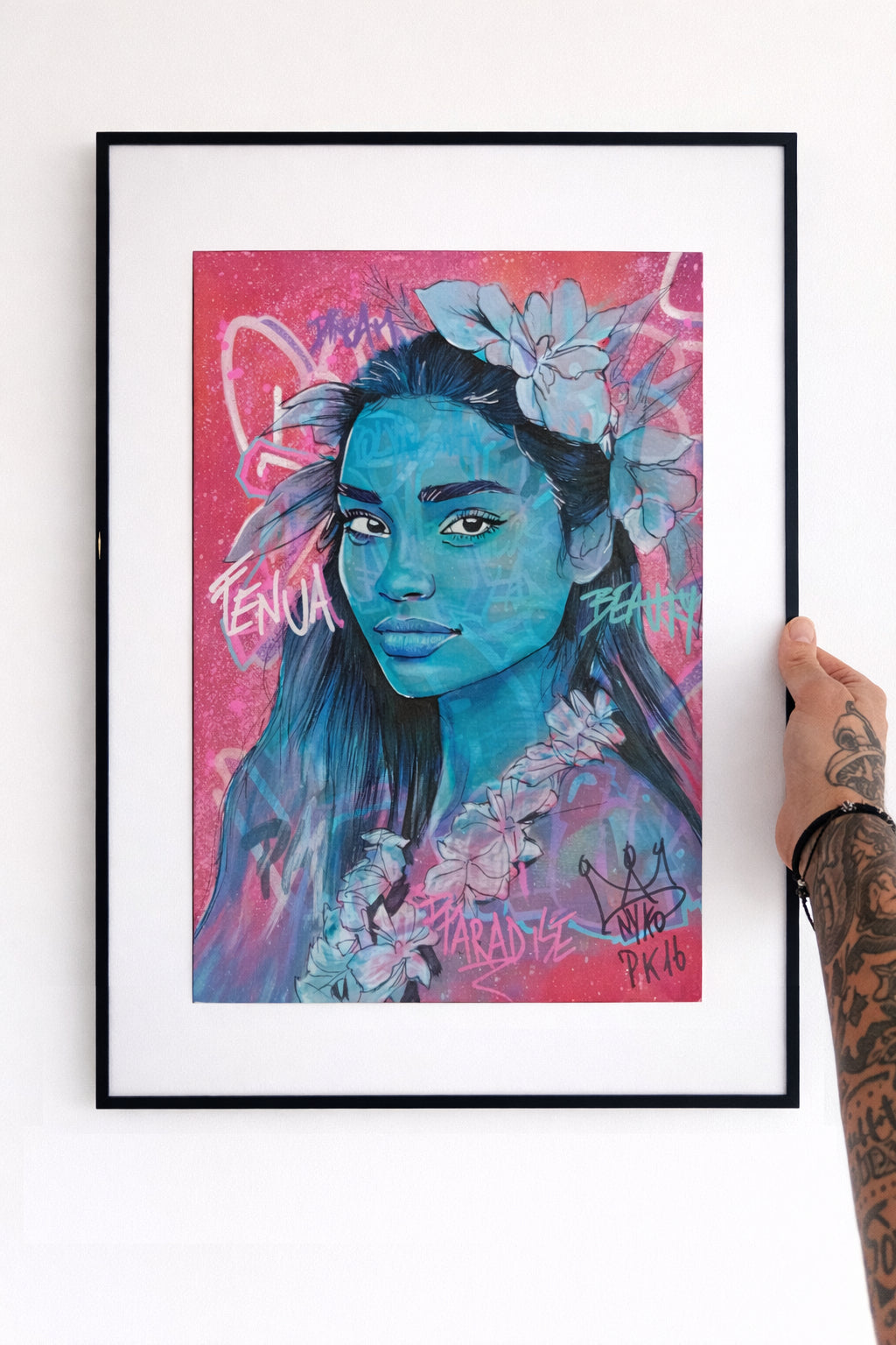 ORIGINAL "BLUE VAIHINA" Format A3 (VENDU AVEC LE CADRE)