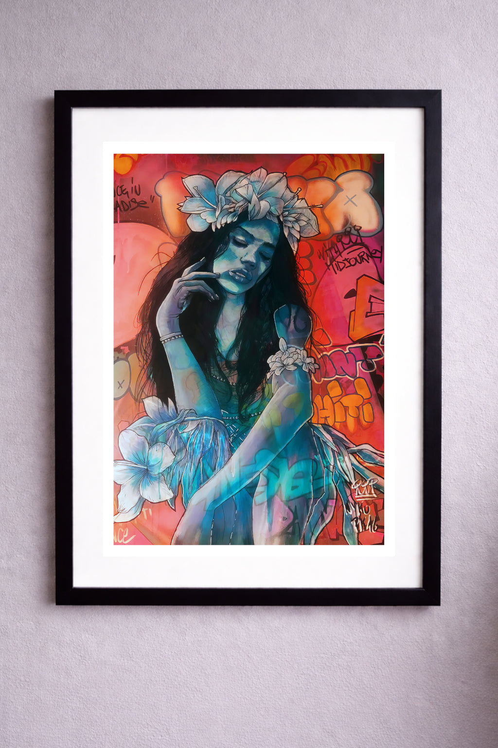 "BLUE POETOA" - A2 (42x59.4cm) AVEC SON CADRE 50x70cm