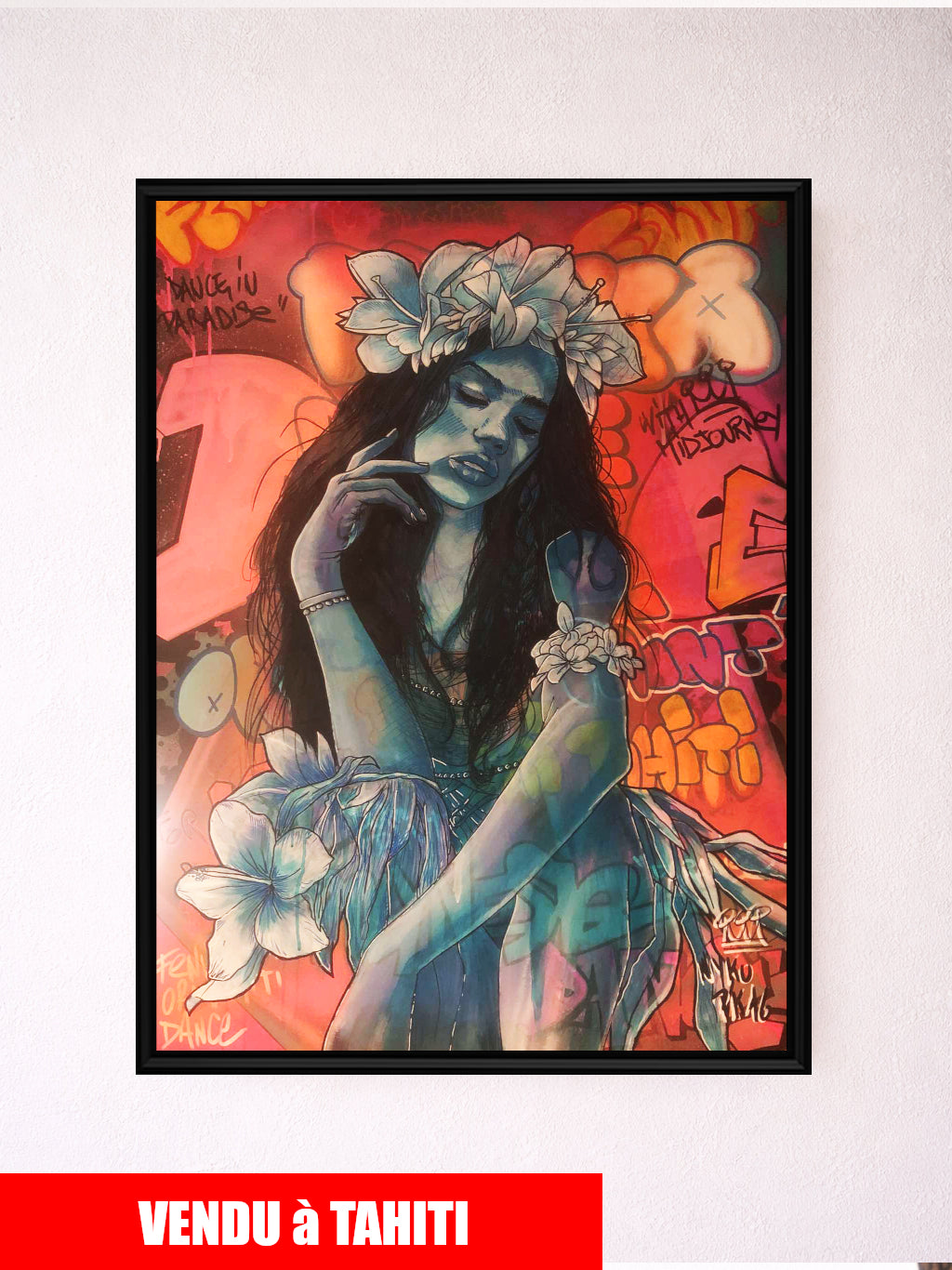 ORIGINAL "PURPLE 3 VAHINES" GRAND FORMAT 119x92 cm (VENDU AVEC LE CADRE)