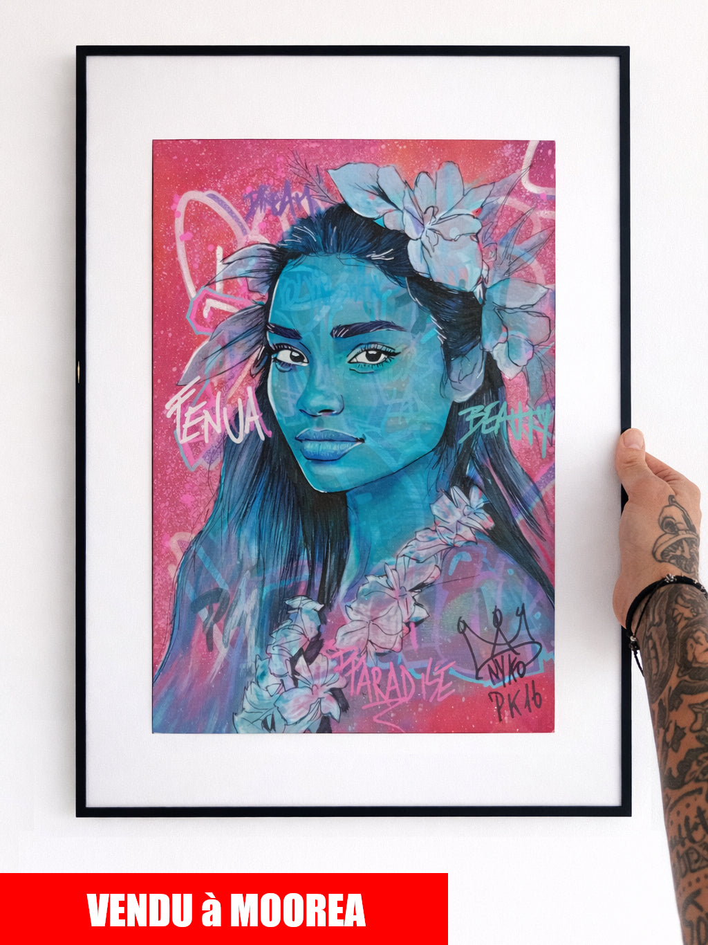 ORIGINAL "BLUE VAIHINA" Format A3 (VENDU AVEC LE CADRE)