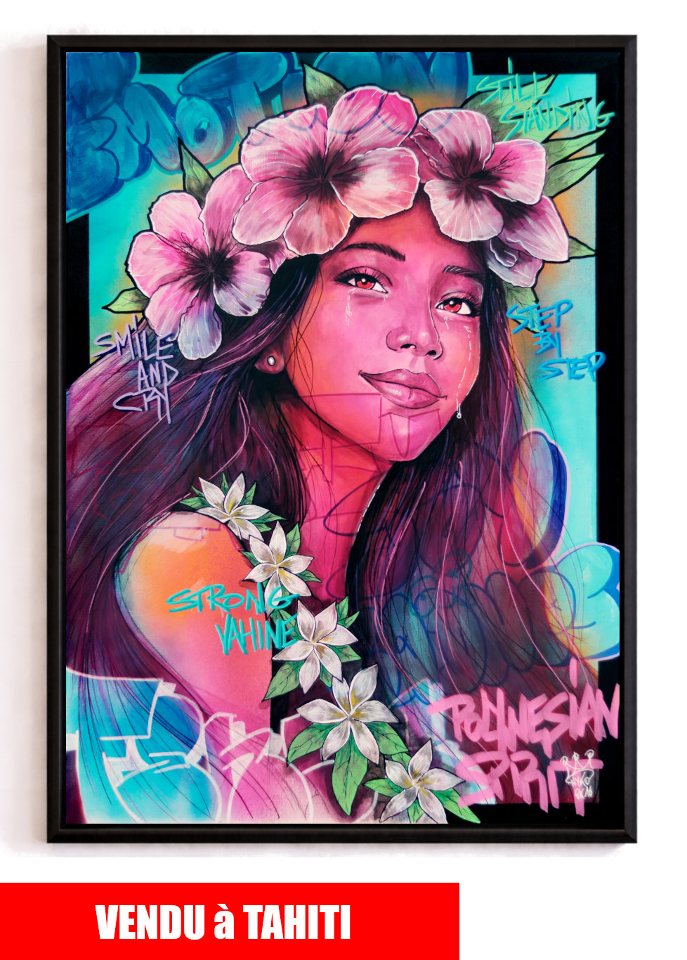 ORIGINAL "CRYING FREE VAHINE" Format 50x70cm (VENDU AVEC LE CADRE)