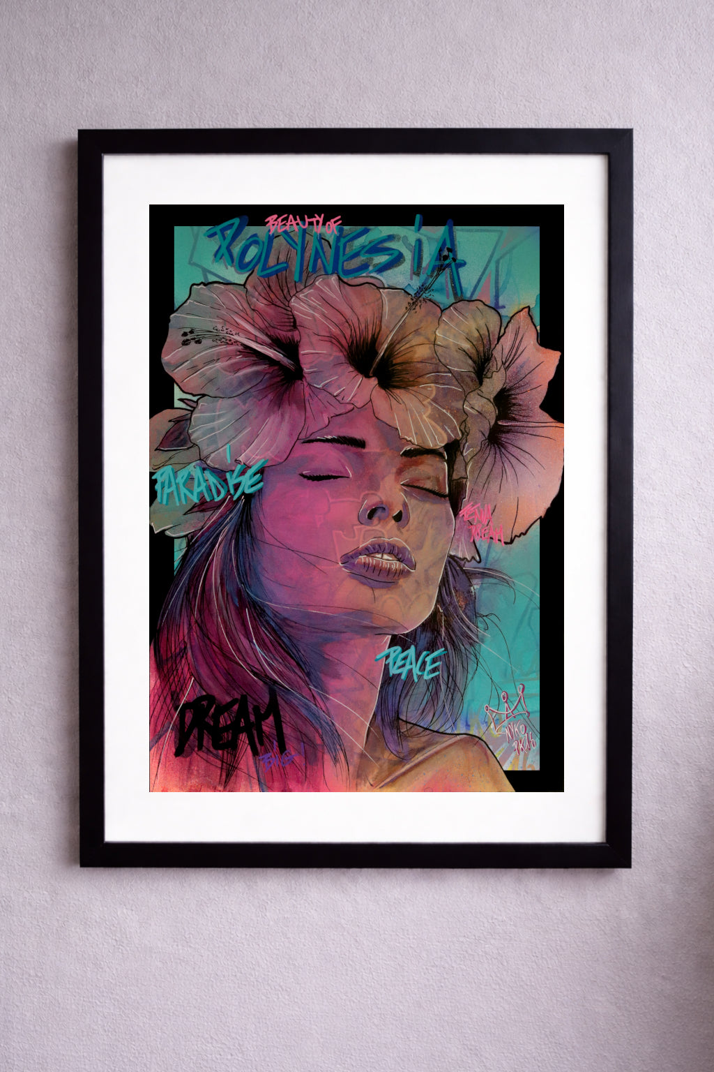 "DREAMY VAHINE PREMIUM" - A1 (84x59.4cm) AVEC SON CADRE (108x77,5cm)