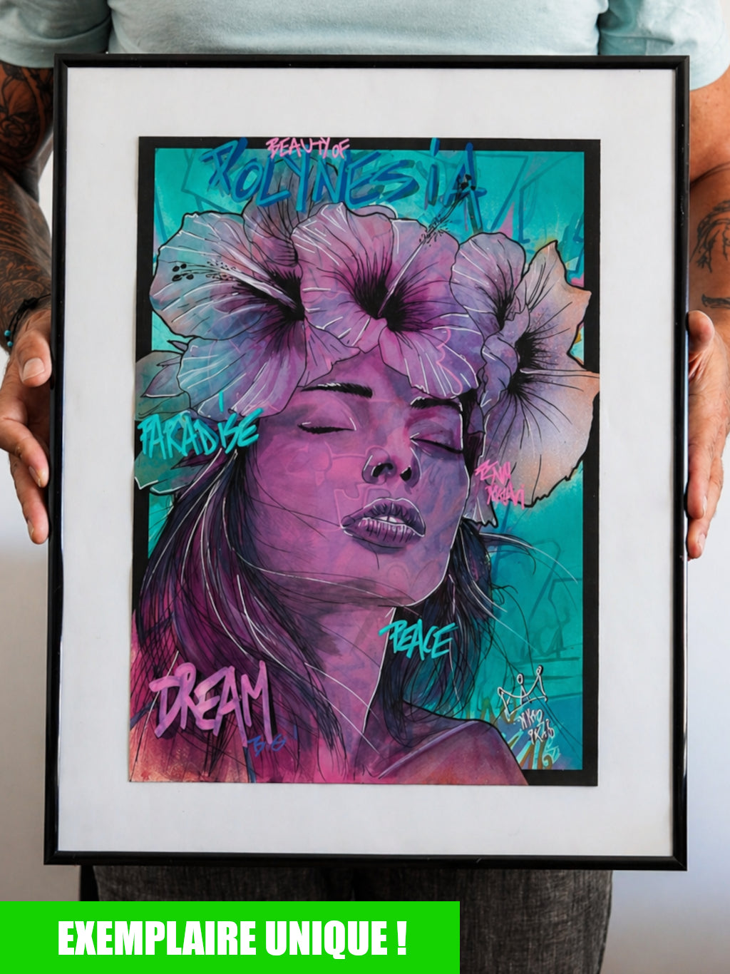 ORIGINAL "DREAMY VAHINE" Format A3 (29,7x42cm) - VENDU AVEC SON CADRE