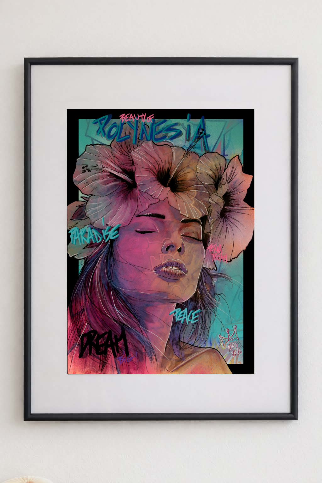 "DREAMY VAHINE " - A2 (42x59.4cm) AVEC SON CADRE 50x70cm