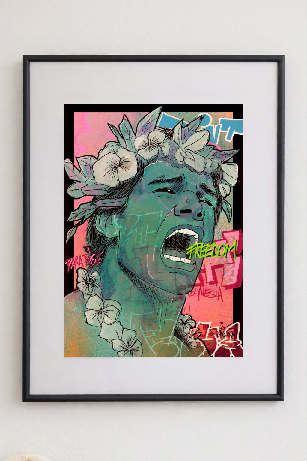 "FREEDOM TANE " - A2 (42x59.4cm) AVEC SON CADRE 50x70cm