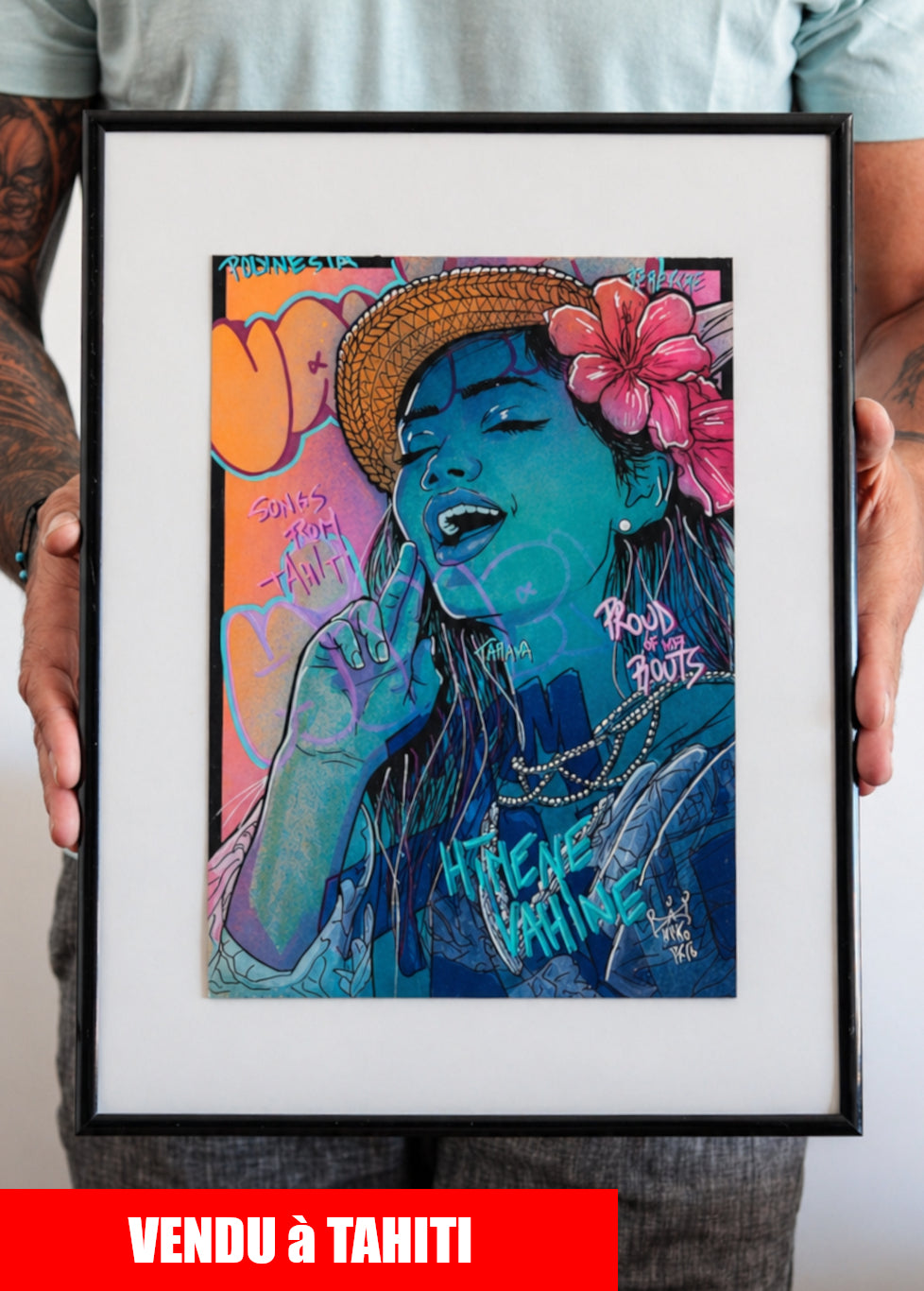 ORIGINAL "HIMENE VAHINE" Format A4 (21x29,7cm) - VENDU AVEC SON CADRE