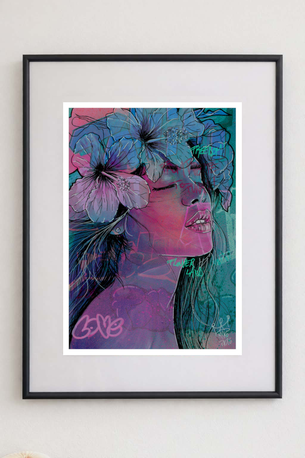 "PINK LOVE" - A2 (42x59.4cm) AVEC SON CADRE 50x70cm
