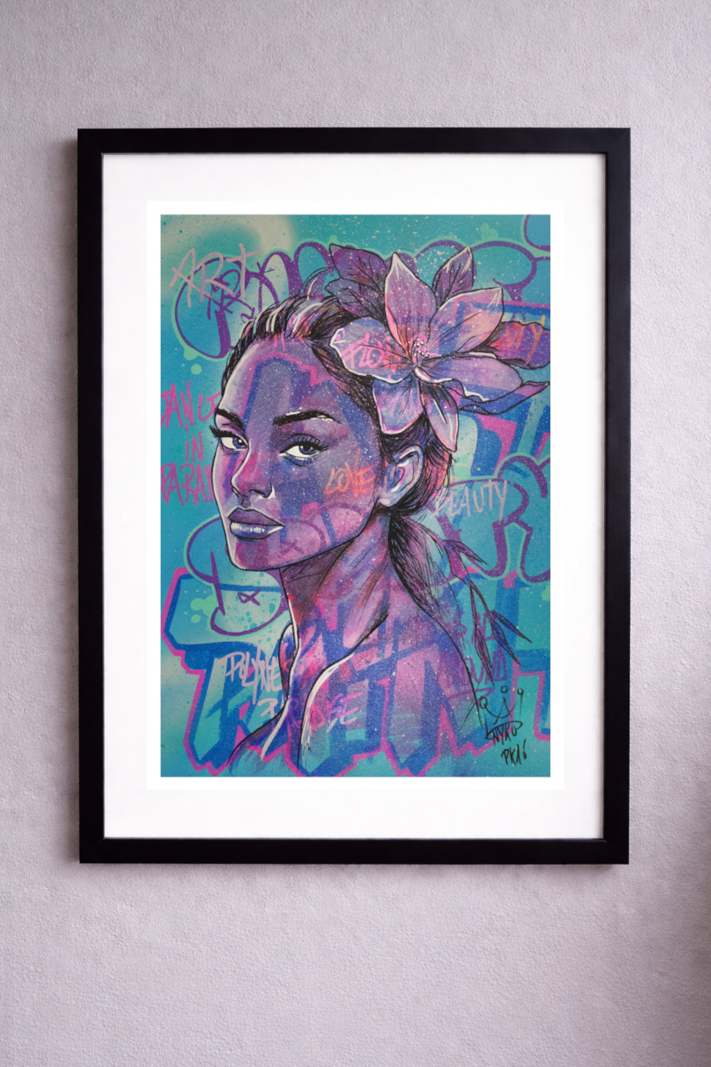 "PURPLE VAHINE PREMIUM" - A1 (84x59.4cm) AVEC SON CADRE (108x77,5cm)