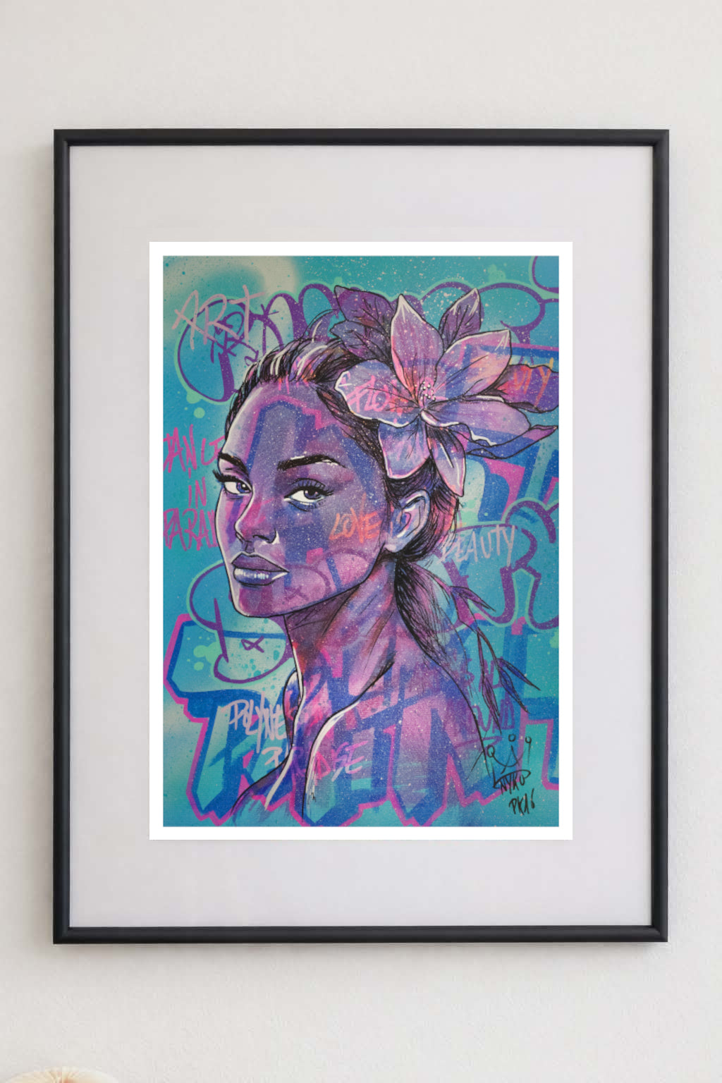 "PURPLE VAHINE " - A2 (42x59.4cm) AVEC SON CADRE 50x70cm