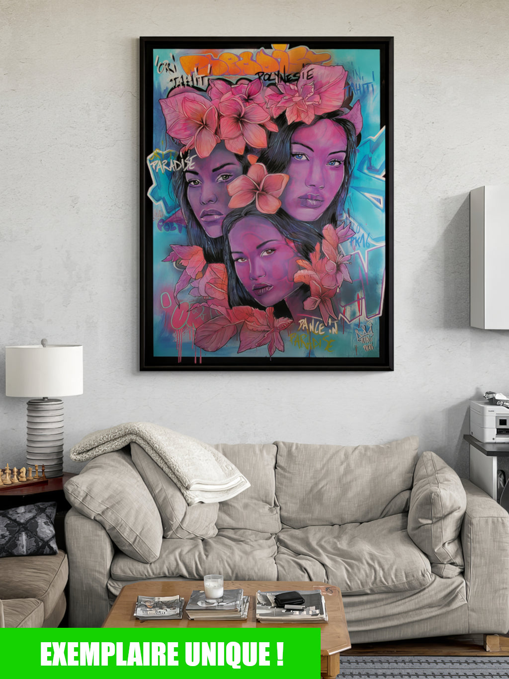 ORIGINAL "PURPLE 3 VAHINES" GRAND FORMAT 131x97 cm (VENDU AVEC LE CADRE)