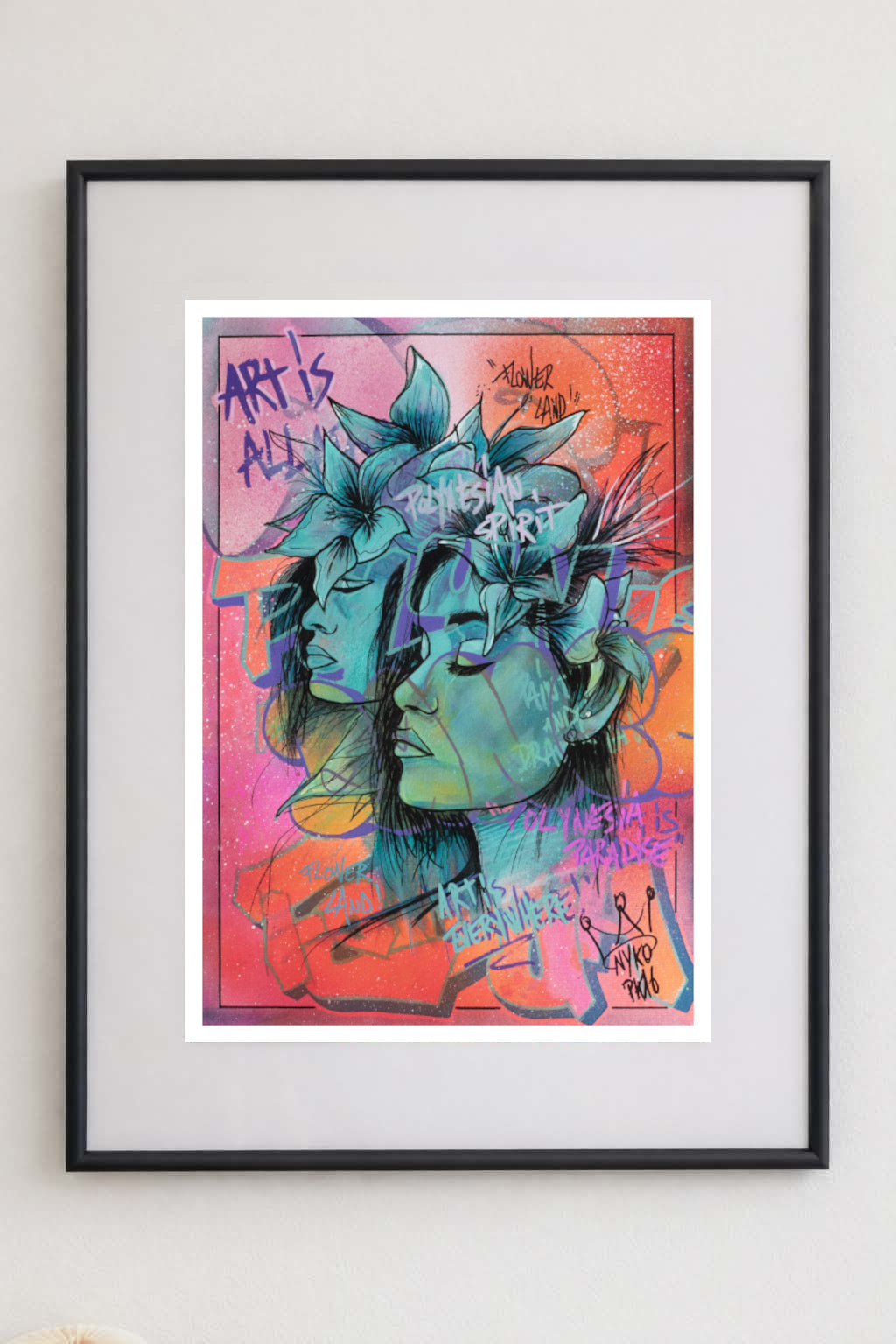 "TURQUOIZ TWINS" - A2 (42x59.4cm) AVEC SON CADRE 50x70cm