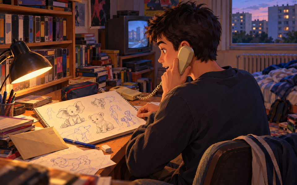 Illustration : adolescent brun, Nyko reçoit l’appel à son bureau, son carnet tourné vers lui, dans sa chambre à Toulouse.